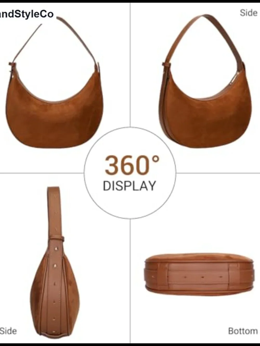 Faux Suede Crescent Hobo Shoulder Crossbody Bag for Women